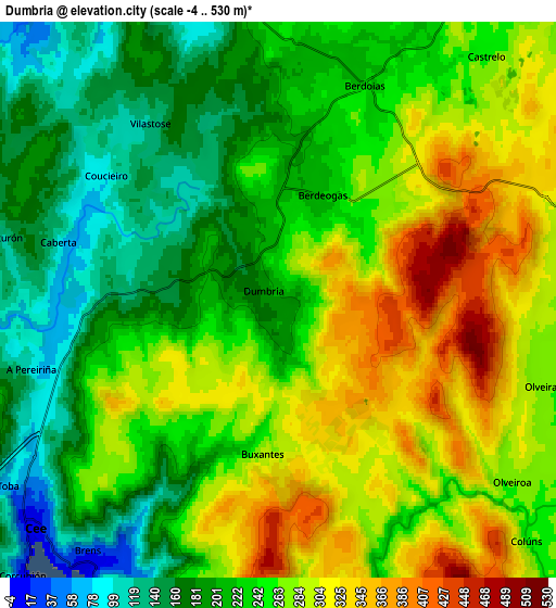 Zoom OUT 2x Dumbría, Spain elevation map