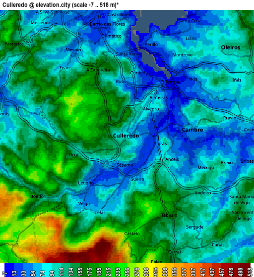 Zoom OUT 2x Culleredo, Spain elevation map