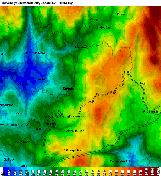 Zoom OUT 2x Covelo, Spain elevation map