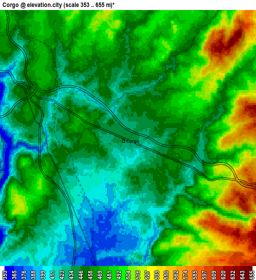 Zoom OUT 2x Corgo, Spain elevation map