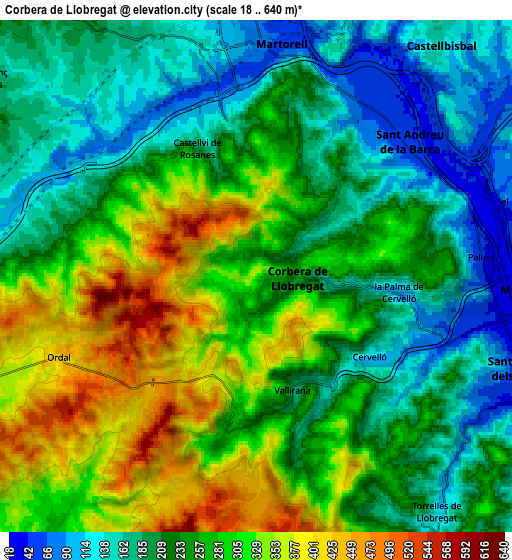 Zoom OUT 2x Corbera de Llobregat, Spain elevation map