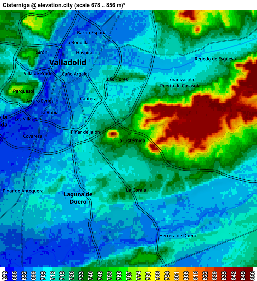 Zoom OUT 2x Cistérniga, Spain elevation map