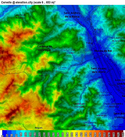 Zoom OUT 2x Cervelló, Spain elevation map