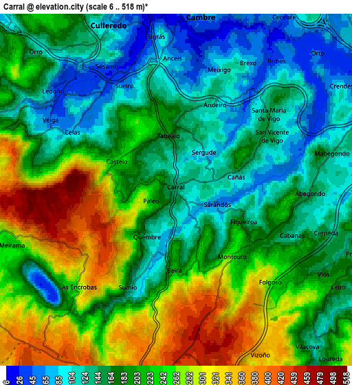Zoom OUT 2x Carral, Spain elevation map