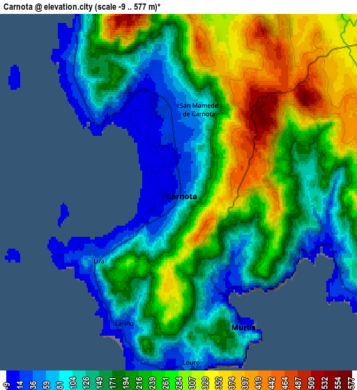 Zoom OUT 2x Carnota, Spain elevation map