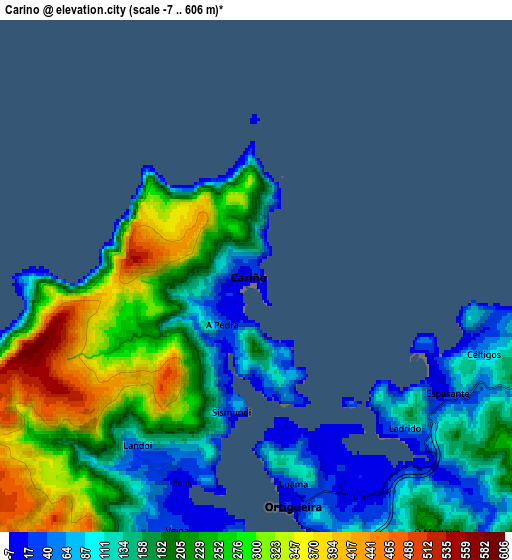 Zoom OUT 2x Cariño, Spain elevation map