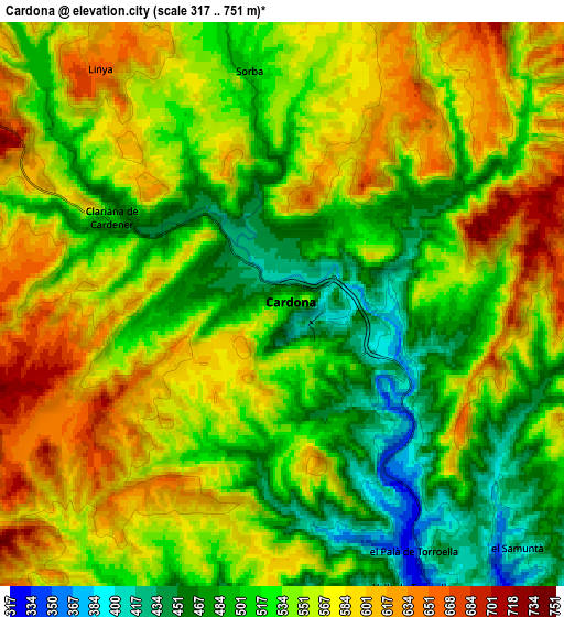 Zoom OUT 2x Cardona, Spain elevation map