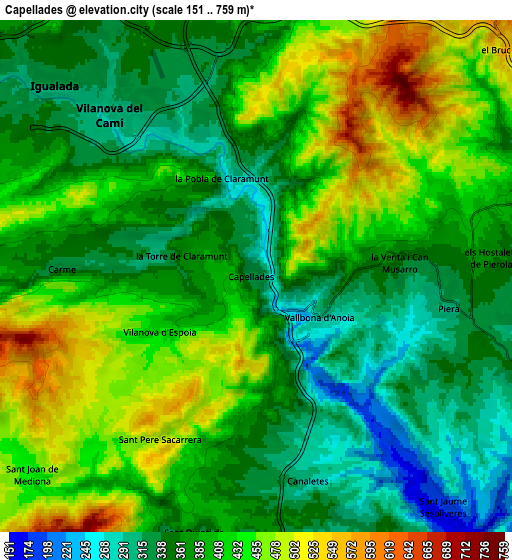 Zoom OUT 2x Capellades, Spain elevation map