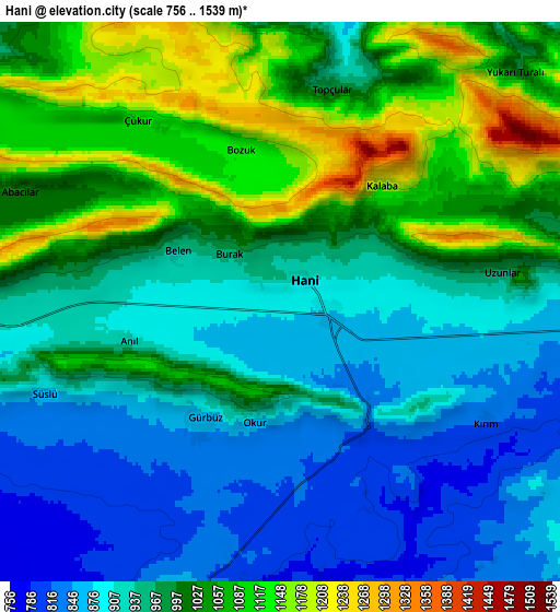 Zoom OUT 2x Hani, Turkey elevation map