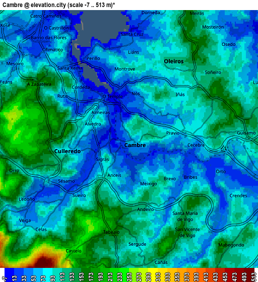 Zoom OUT 2x Cambre, Spain elevation map