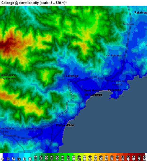 Zoom OUT 2x Calonge, Spain elevation map