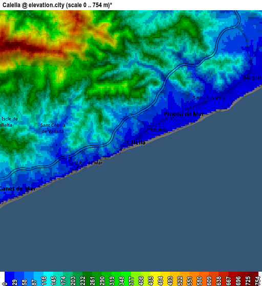 Zoom OUT 2x Calella, Spain elevation map