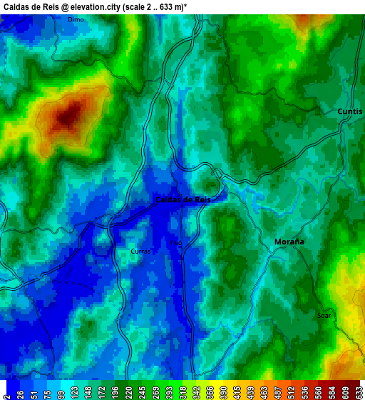 Zoom OUT 2x Caldas de Reis, Spain elevation map