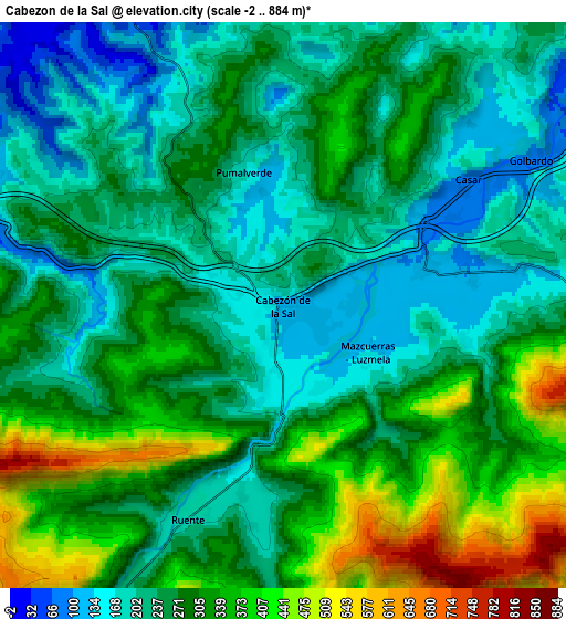 Zoom OUT 2x Cabezón de la Sal, Spain elevation map