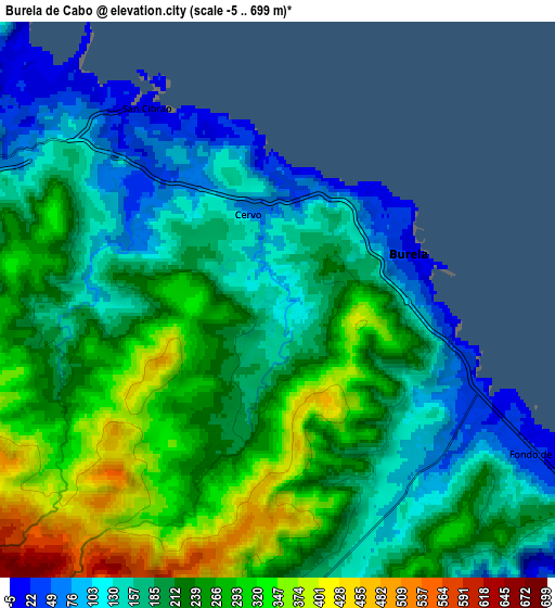 Zoom OUT 2x Burela de Cabo, Spain elevation map