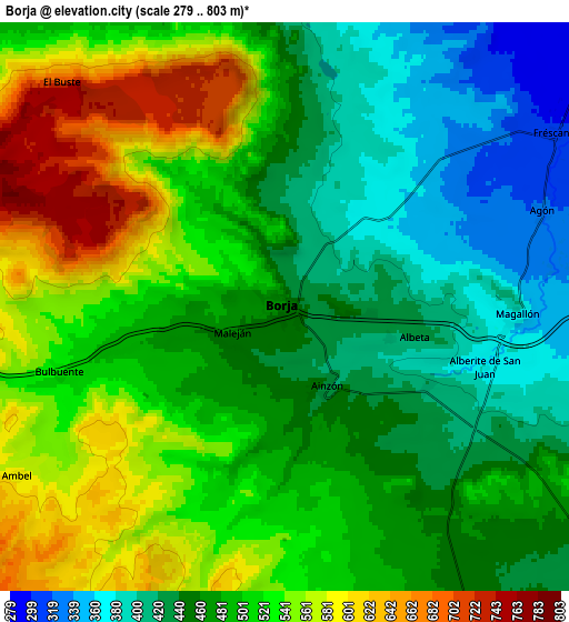 Zoom OUT 2x Borja, Spain elevation map