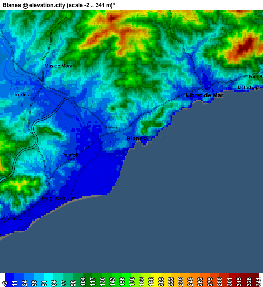 Zoom OUT 2x Blanes, Spain elevation map