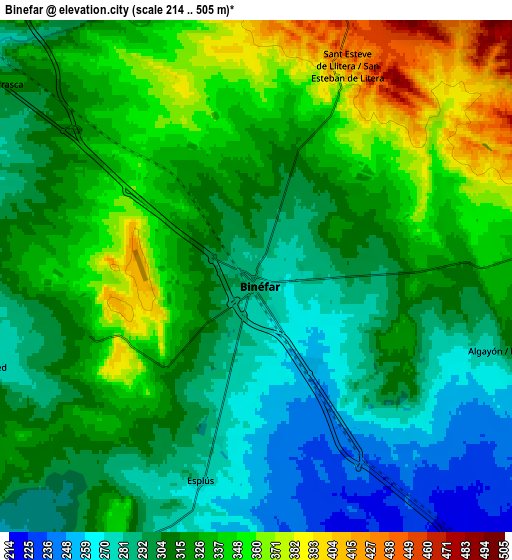 Zoom OUT 2x Binéfar, Spain elevation map