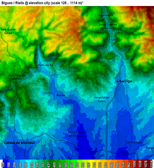 Zoom OUT 2x Bigues i Riells, Spain elevation map