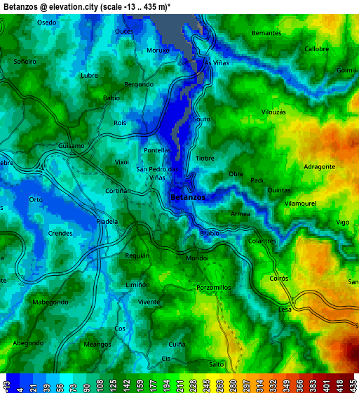 Zoom OUT 2x Betanzos, Spain elevation map
