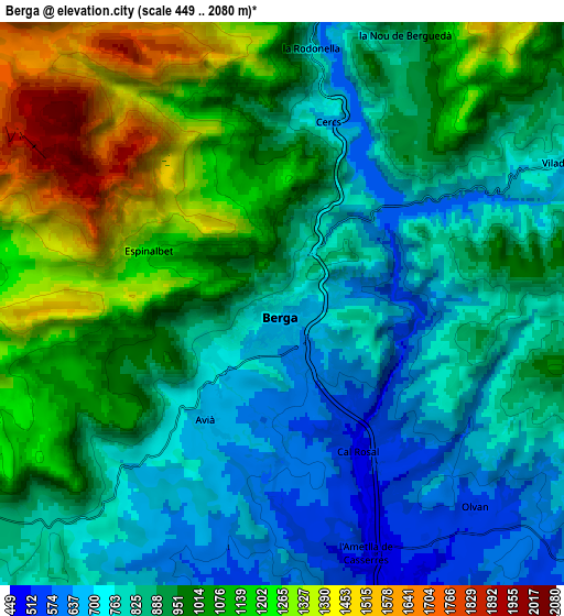 Zoom OUT 2x Berga, Spain elevation map