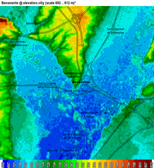 Zoom OUT 2x Benavente, Spain elevation map