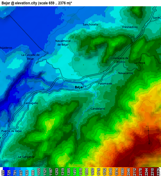 Zoom OUT 2x Béjar, Spain elevation map