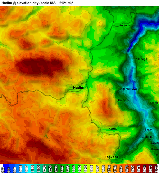 Zoom OUT 2x Hadim, Turkey elevation map