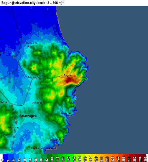 Zoom OUT 2x Begur, Spain elevation map