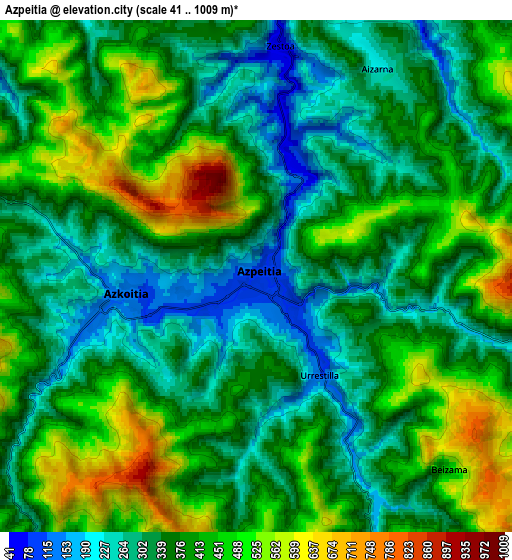 Zoom OUT 2x Azpeitia, Spain elevation map