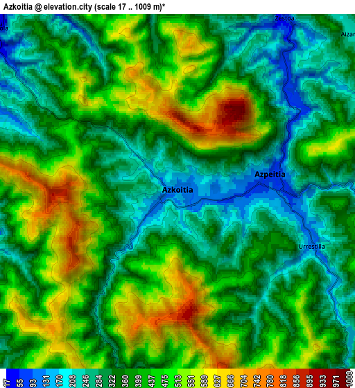 Zoom OUT 2x Azkoitia, Spain elevation map