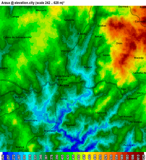 Zoom OUT 2x Arzúa, Spain elevation map