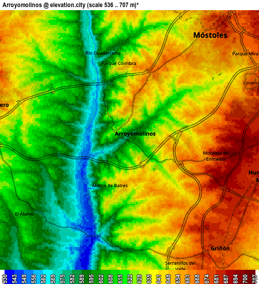 Zoom OUT 2x Arroyomolinos, Spain elevation map