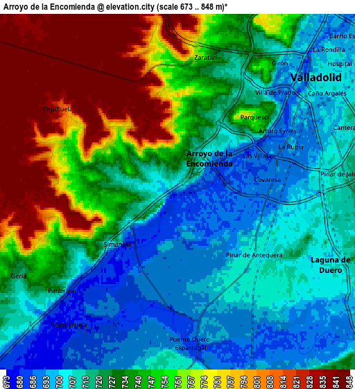 Zoom OUT 2x Arroyo de la Encomienda, Spain elevation map