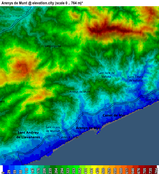 Zoom OUT 2x Arenys de Munt, Spain elevation map