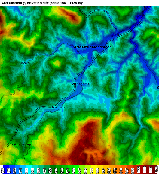Zoom OUT 2x Aretxabaleta, Spain elevation map