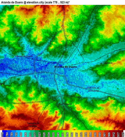 Zoom OUT 2x Aranda de Duero, Spain elevation map