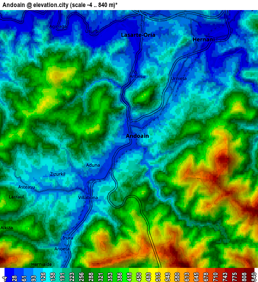 Zoom OUT 2x Andoain, Spain elevation map