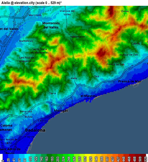 Zoom OUT 2x Alella, Spain elevation map