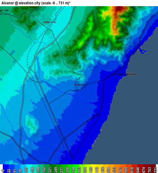 Zoom OUT 2x Alcanar, Spain elevation map