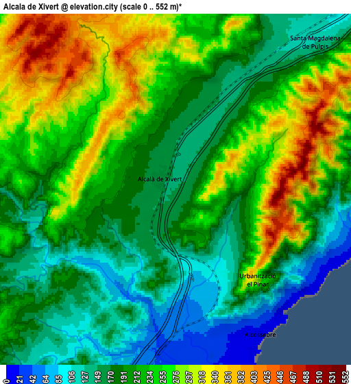 Zoom OUT 2x Alcalà de Xivert, Spain elevation map