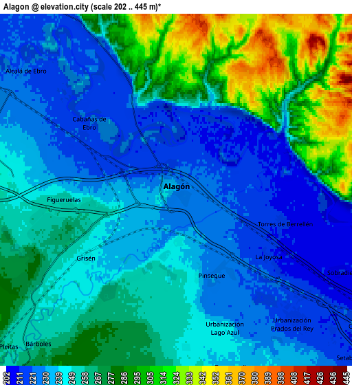 Zoom OUT 2x Alagón, Spain elevation map