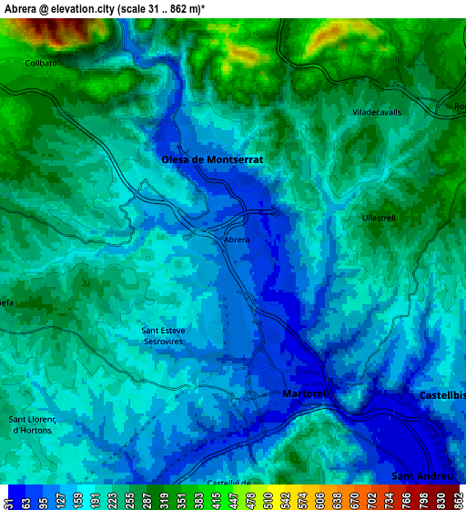 Zoom OUT 2x Abrera, Spain elevation map