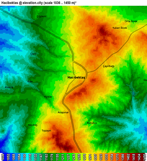 Zoom OUT 2x Hacıbektaş, Turkey elevation map