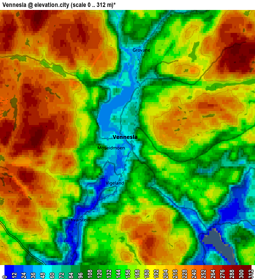 Zoom OUT 2x Vennesla, Norway elevation map