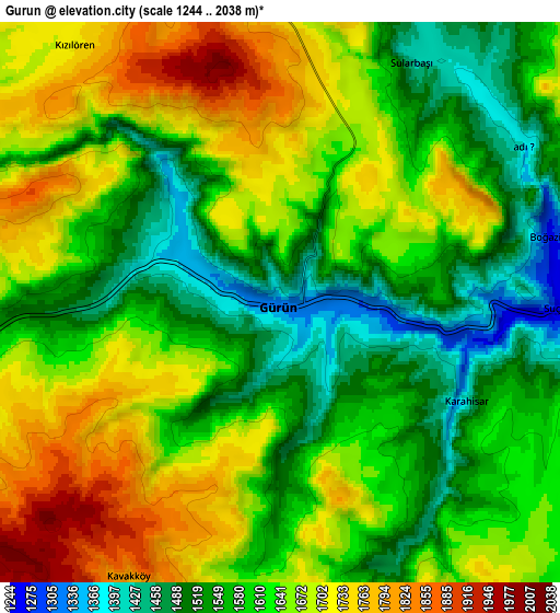 Zoom OUT 2x Gürün, Turkey elevation map