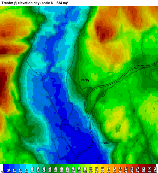 Zoom OUT 2x Tranby, Norway elevation map