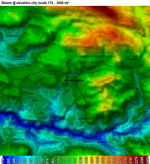 Zoom OUT 2x Eksere, Turkey elevation map