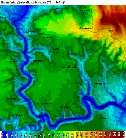 Zoom OUT 2x Baraniferho, Turkey elevation map