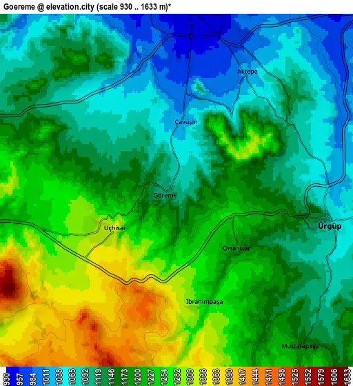 Zoom OUT 2x Göreme, Turkey elevation map